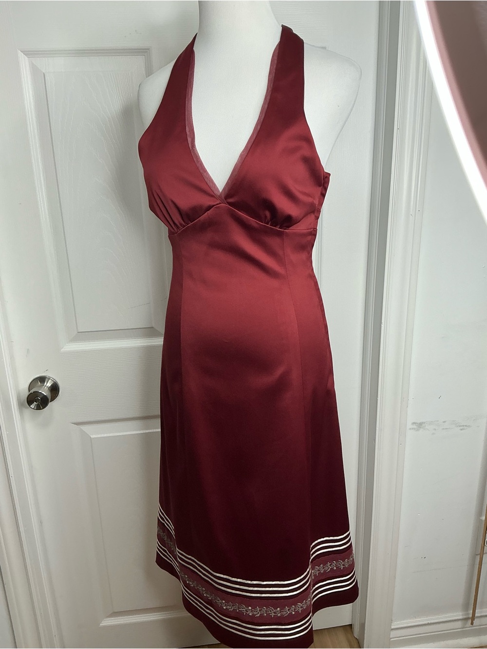 2270 - RW&CO. Burgundy Satin Halter Dress